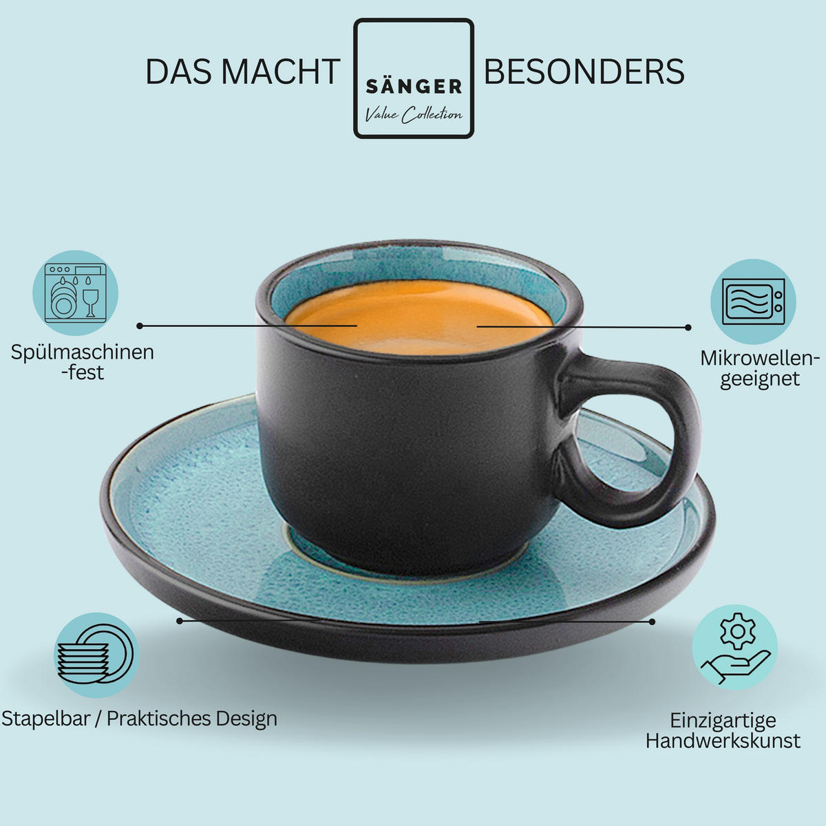 ESPRESSOTASSEN SET GRANADA - 12 teilig aus Steingut - Blau, Stein (0.08L) - Sänger