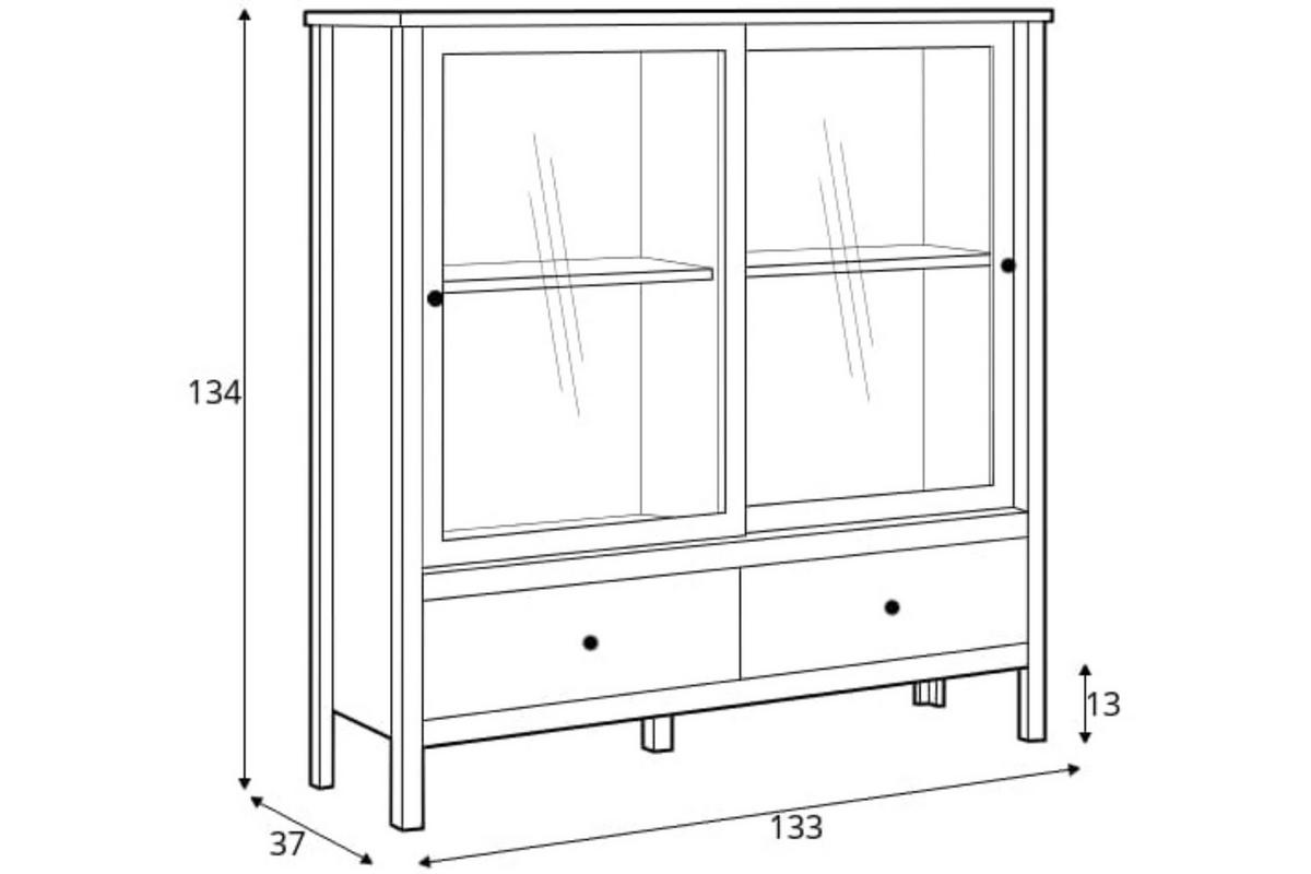 VITRINENSCHRANK FARGE mit Glastüren und Schubladen, weiß - Weiß, Holz (133/134/37cm) - KONSIMO®