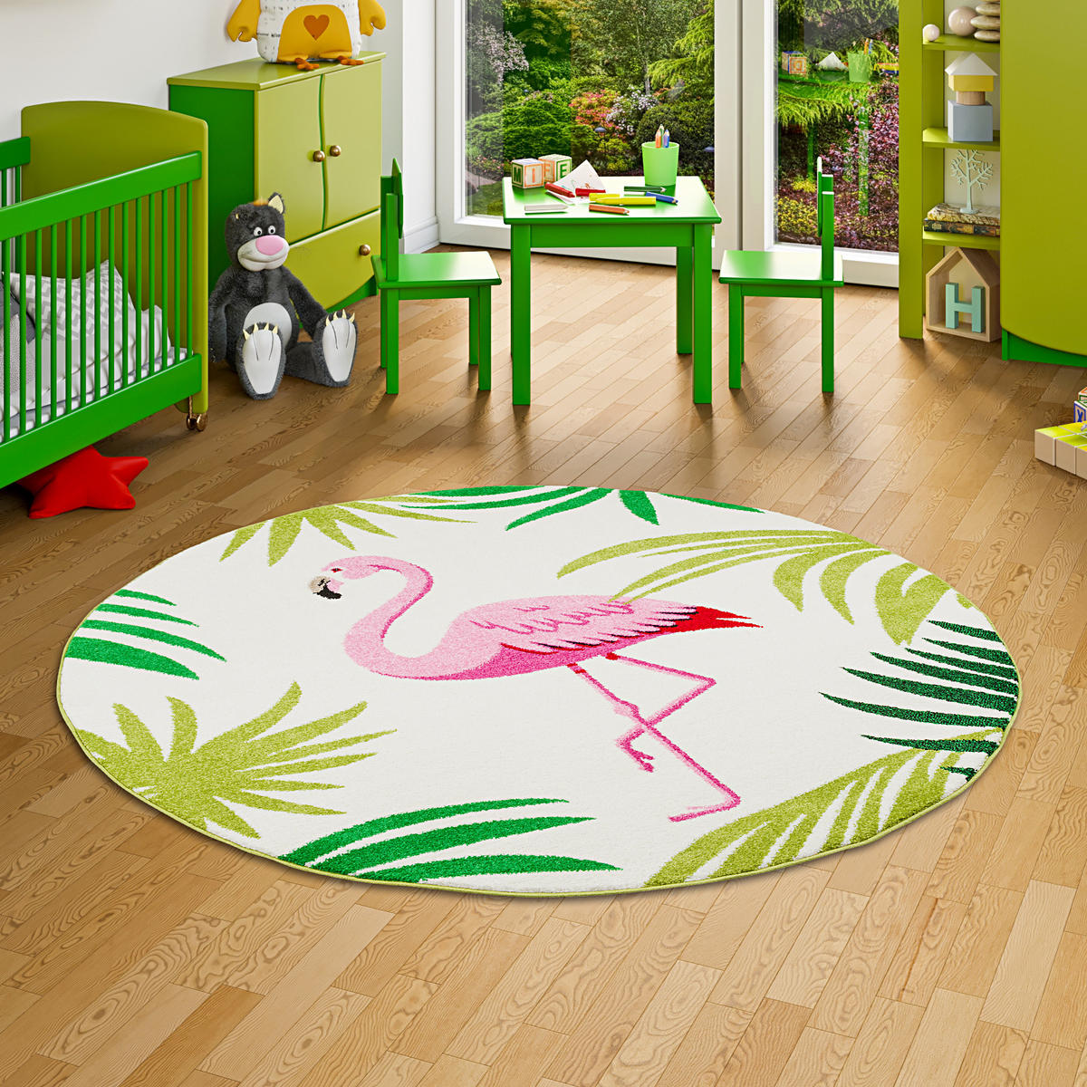 DESIGNER TEPPICH FARO TROPICAL FLAMINGO RUND - Pink, Textil (160/160cm) - Pergamon