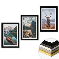 WANDBILDER 3er-Set - 20x30 cm Schwarzer Rahmen - Bergsee, Bootsfahrt, Sonnenuntergang, Hirsche - Schwarz, Kunststoff (20/30cm) - ArtPrintCave