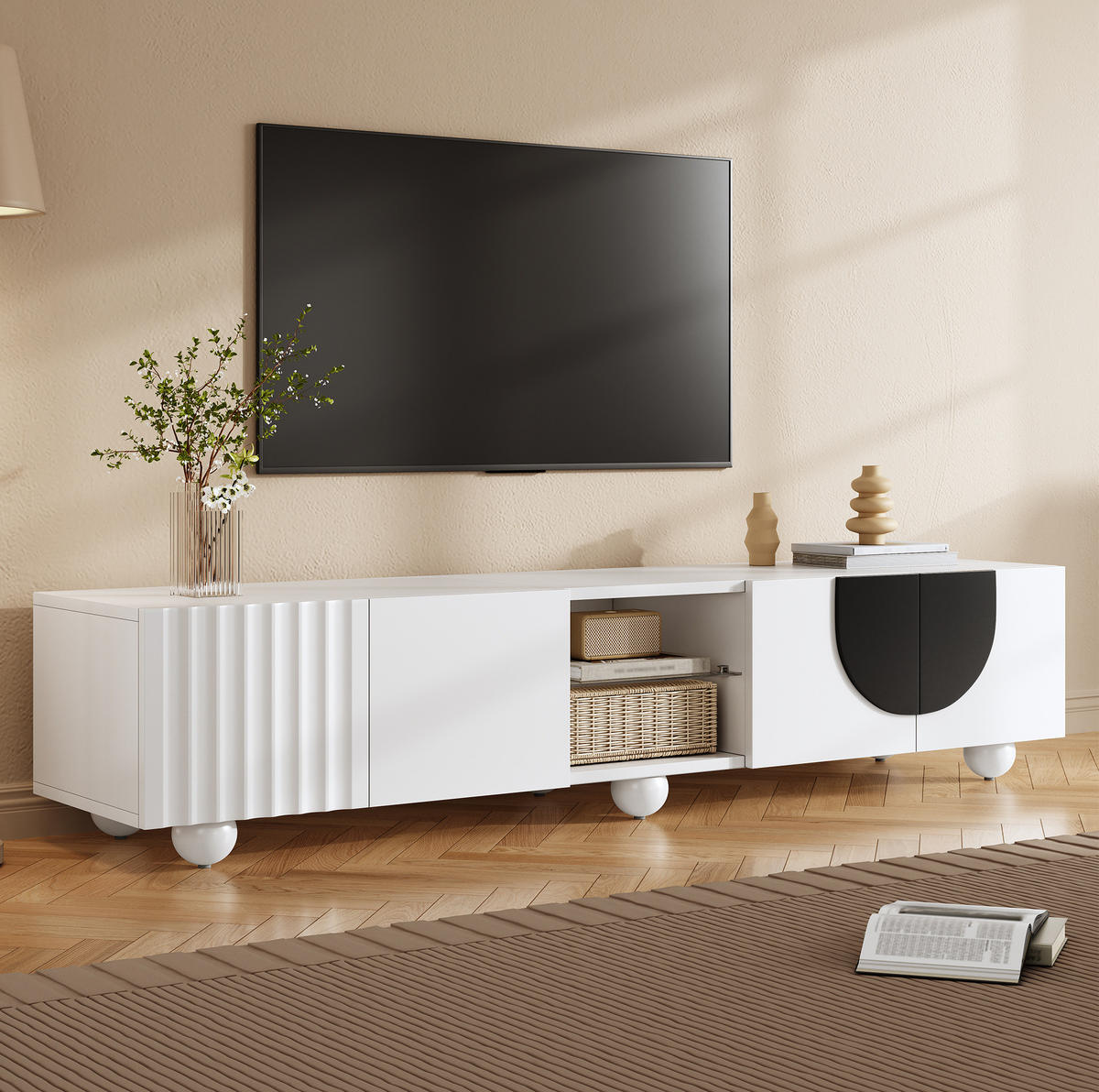 TV-SCHRANK mit offenen und geschlossenen Fächern 180 x 40 x 41,5 cm Weiß - Weiß, Holzwerkstoff (40/41.5/180cm) - Beauniv