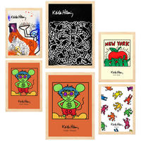 POSTER Set Mit 6 Ikonische Keith Haring Pop Art A3 & A4 Rahmen Aus Hellem Holz - Beige, Papier (29/3cm) - Nacnic
