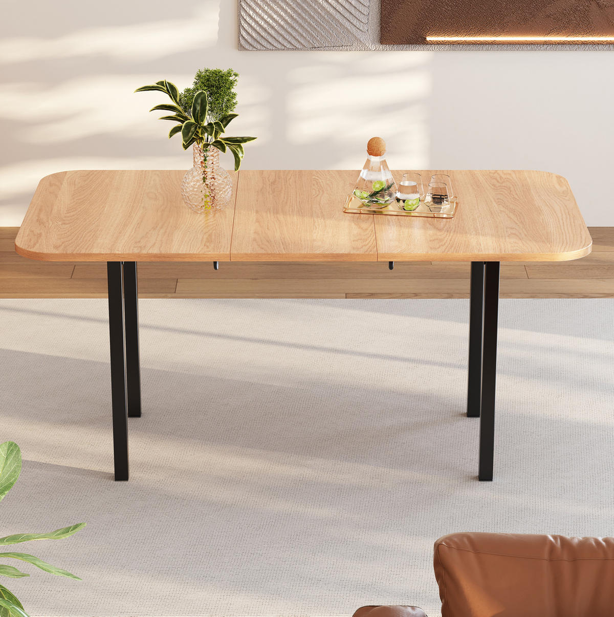 JÍDELNÍ stůl 120-160 cm dekor amerického bílého dubu z MDF s rozkládací deskou - barva dubu, kompozitní dřevo (160/80/75cm) - OKWISH