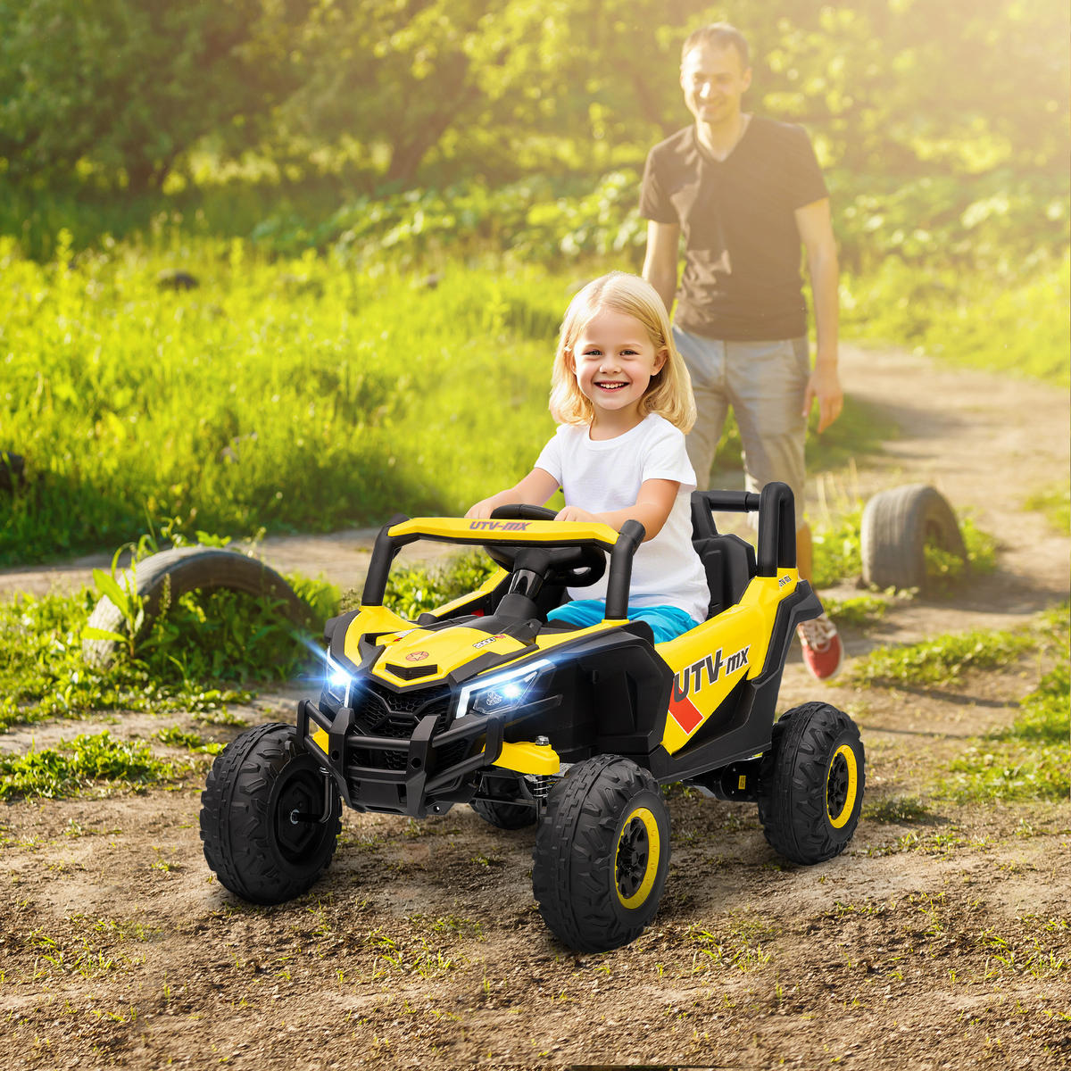 ELEKTRO-KINDERAUTO DE-13085 2 Motoren Gelb - Gelb, Kunststoff (96/61/56cm) - ComfortXL
