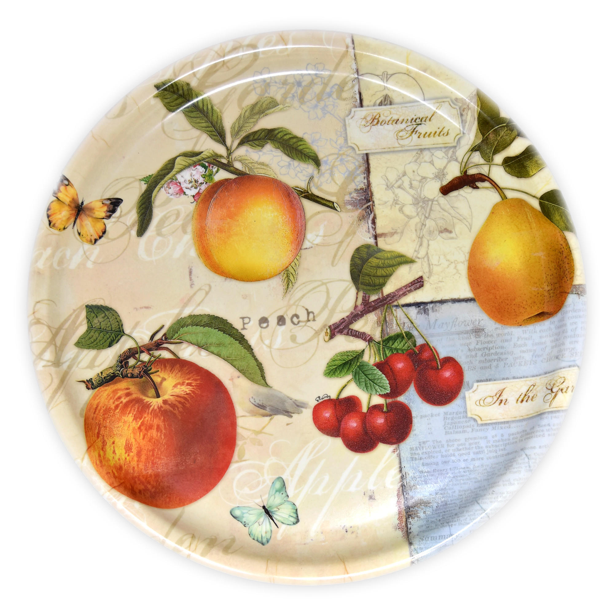 TABLETT rund Apfelgarten, Melamin ServierTablett rund Ø 40 cm - Beige, Kunststoff (40/2/40cm) - Lashuma