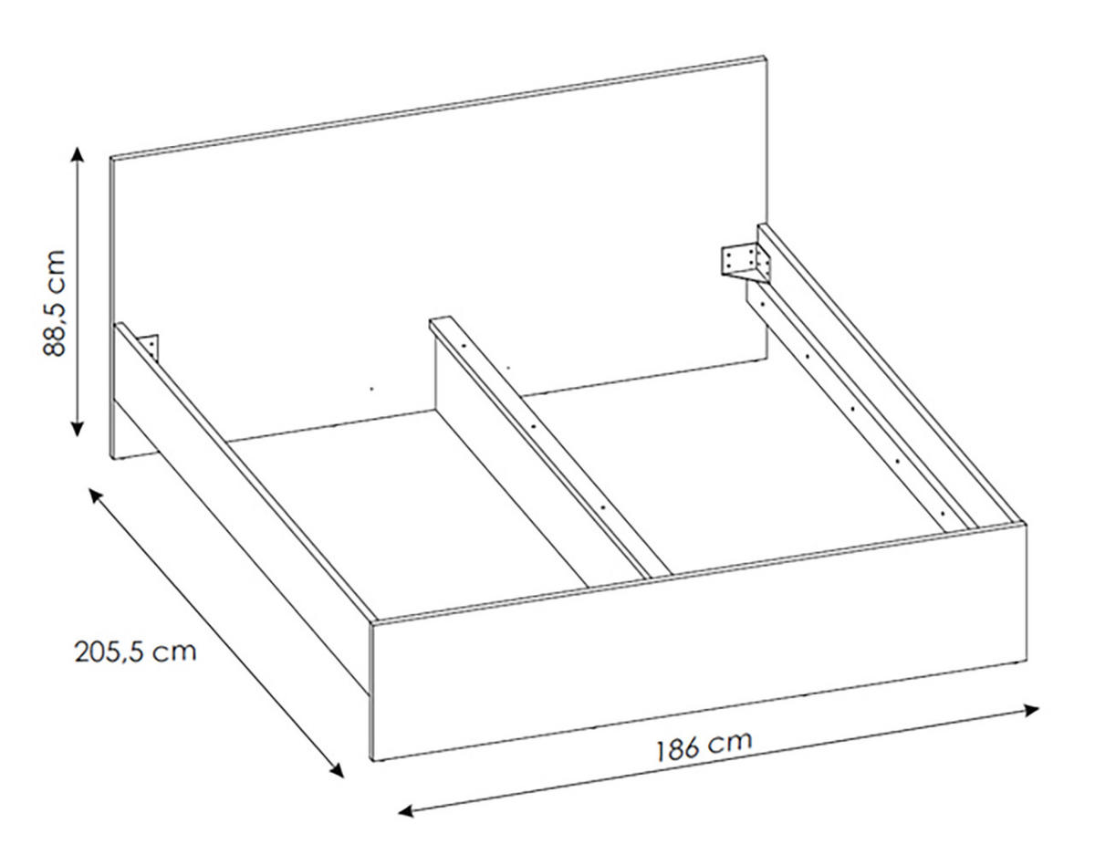 BETTGESTELL Boston Boss weiß matt / weiß Hochglanz - Bezug grau 186 / 205,5 / 88,5cm - Weiß/Grau, Holz/Holzwerkstoff (180/200cm) - Feldmann-Wohnen