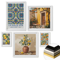 WANDBILDER 5er-Set - 50x50 cm & 20x30 cm & 40x60 cm Weißer Rahmen - Zitronen, Blumen, Orangen, Italien - Weiß, Kunststoff (40/60cm) - ArtPrintCave