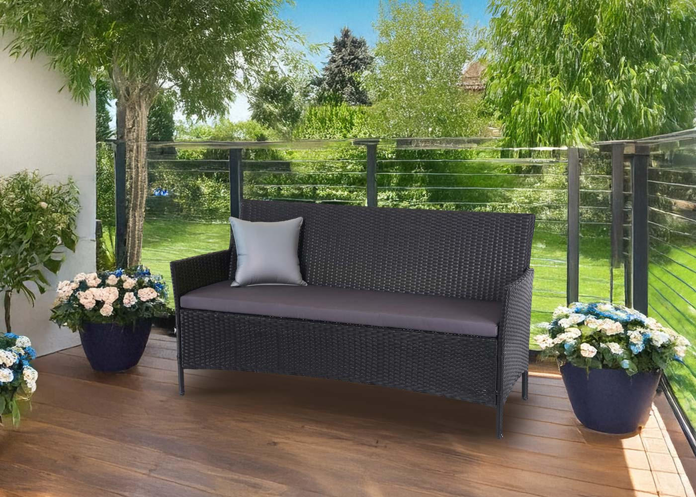 3-SITZER POLY-RATTAN GARTENBANK Anthrazit, Grau - Anthrazit/Grau, Kunststoff (154/82/60cm) - MCW