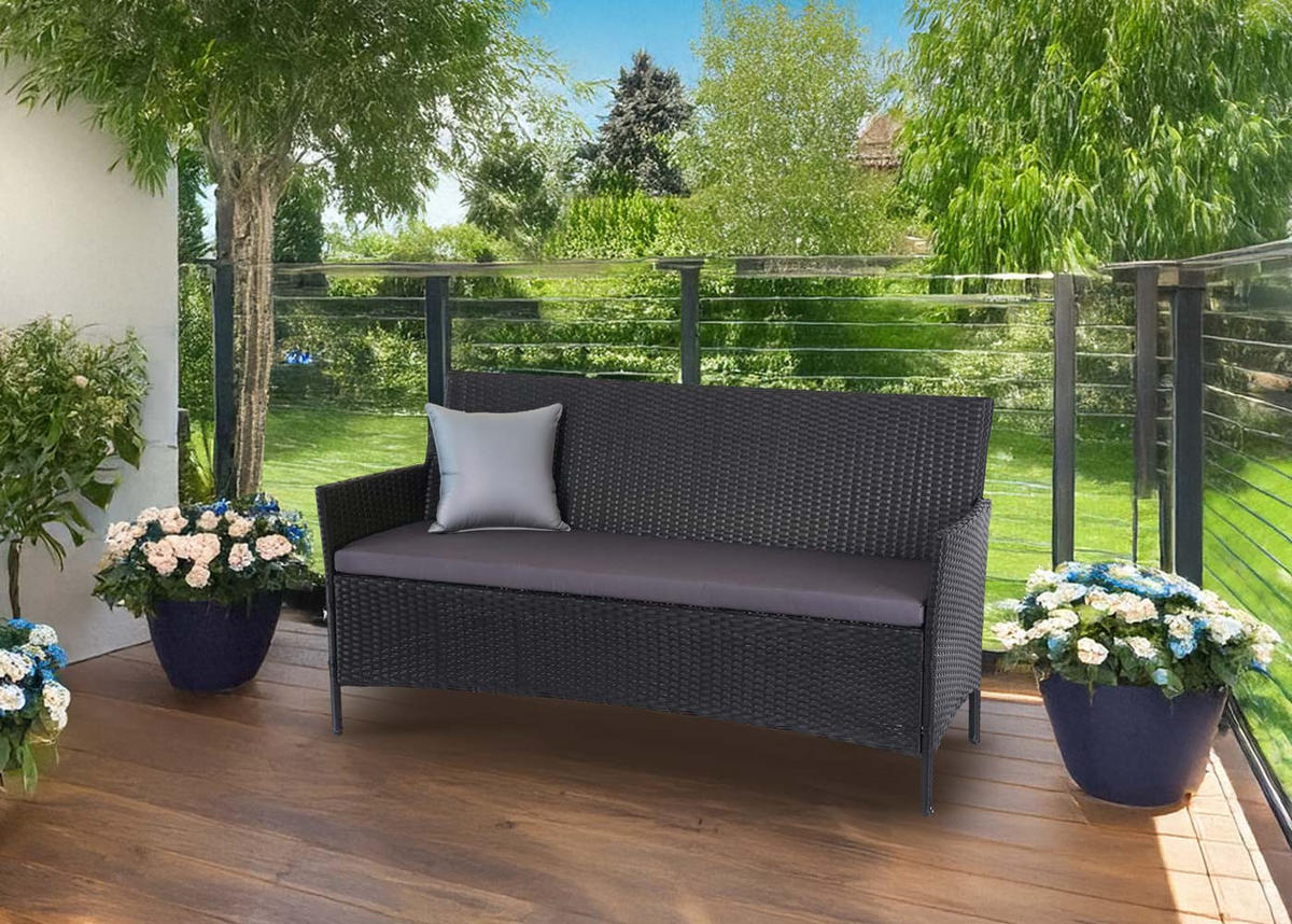 3-SITZER POLY-RATTAN GARTENBANK Anthrazit, Grau - Anthrazit/Grau, Kunststoff (154/82/60cm) - MCW