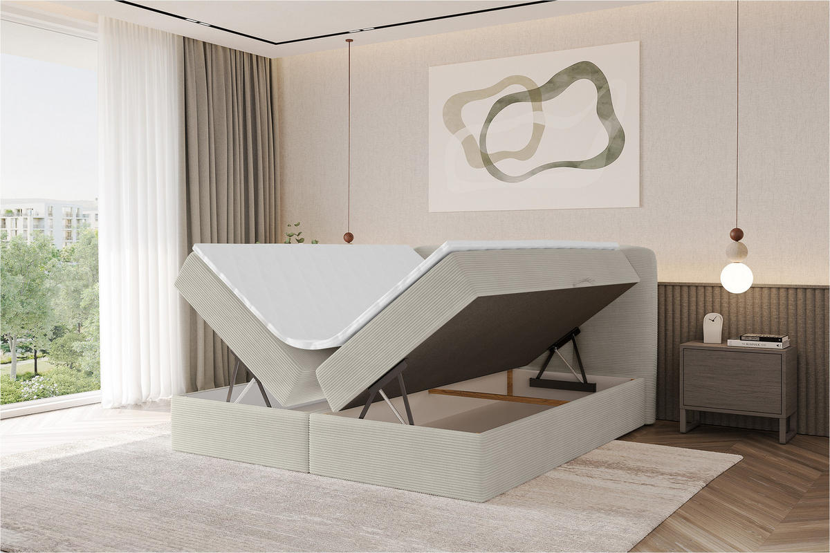 BOXBETT mit Matratze H4 - NINA - 160x200 cm Creme - Perlmutt, Holzwerkstoff (160/200cm) - ALTDECOR