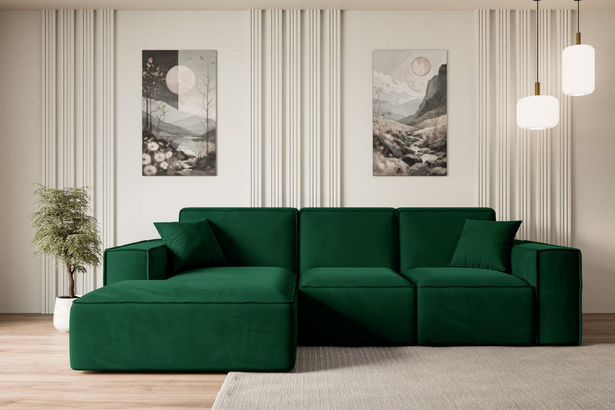 ECKSOFA Ottomane Links SERRA-L - 266x165x73 cm Grün Velours - Schwarz/Grün, Holzwerkstoff/Kunststoff (165/266cm) - ALTDECOR
