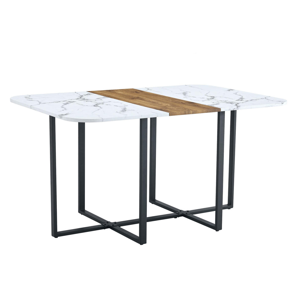 ESSTISCH aus MDF 153x100x79 cm Naturholz mit Metallgestell, pflegeleichte Oberfläche und 6 passenden Stühlen - Braun, Holzwerkstoff (153/100/79cm) - Modfu