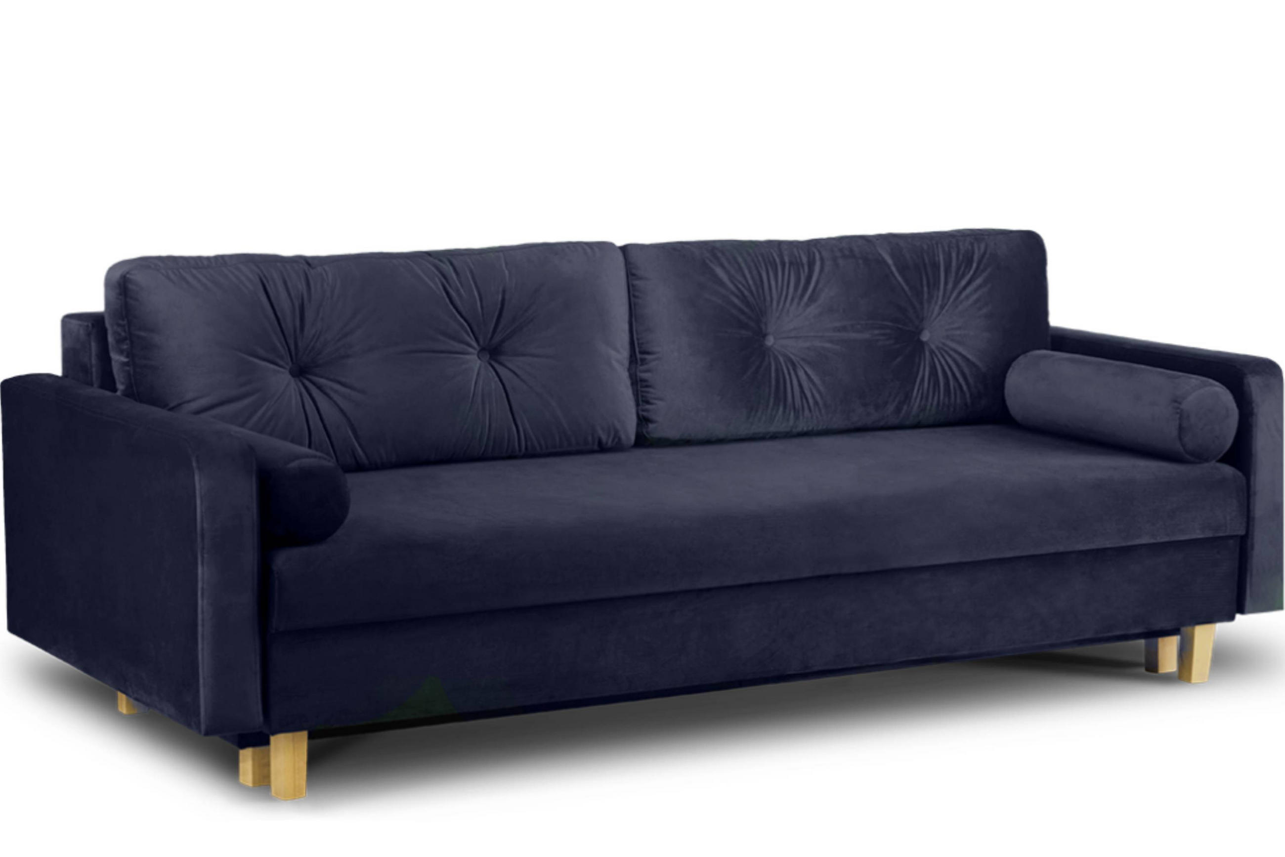 3-SITZER-SCHLAFSOFA ERISO mit weiche Sitzfläche und hohe Rückenlehne, Velour-Stoff, marineblau - Blau/Braun, Textil (220/80/100cm) - KONSIMO®
