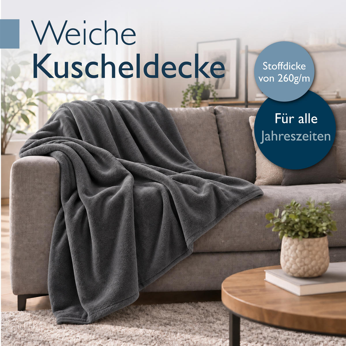 DECKE Aurelia 150/200 cm Anthrazit - Anthrazit, Textil (200/150cm) - Beautissu 