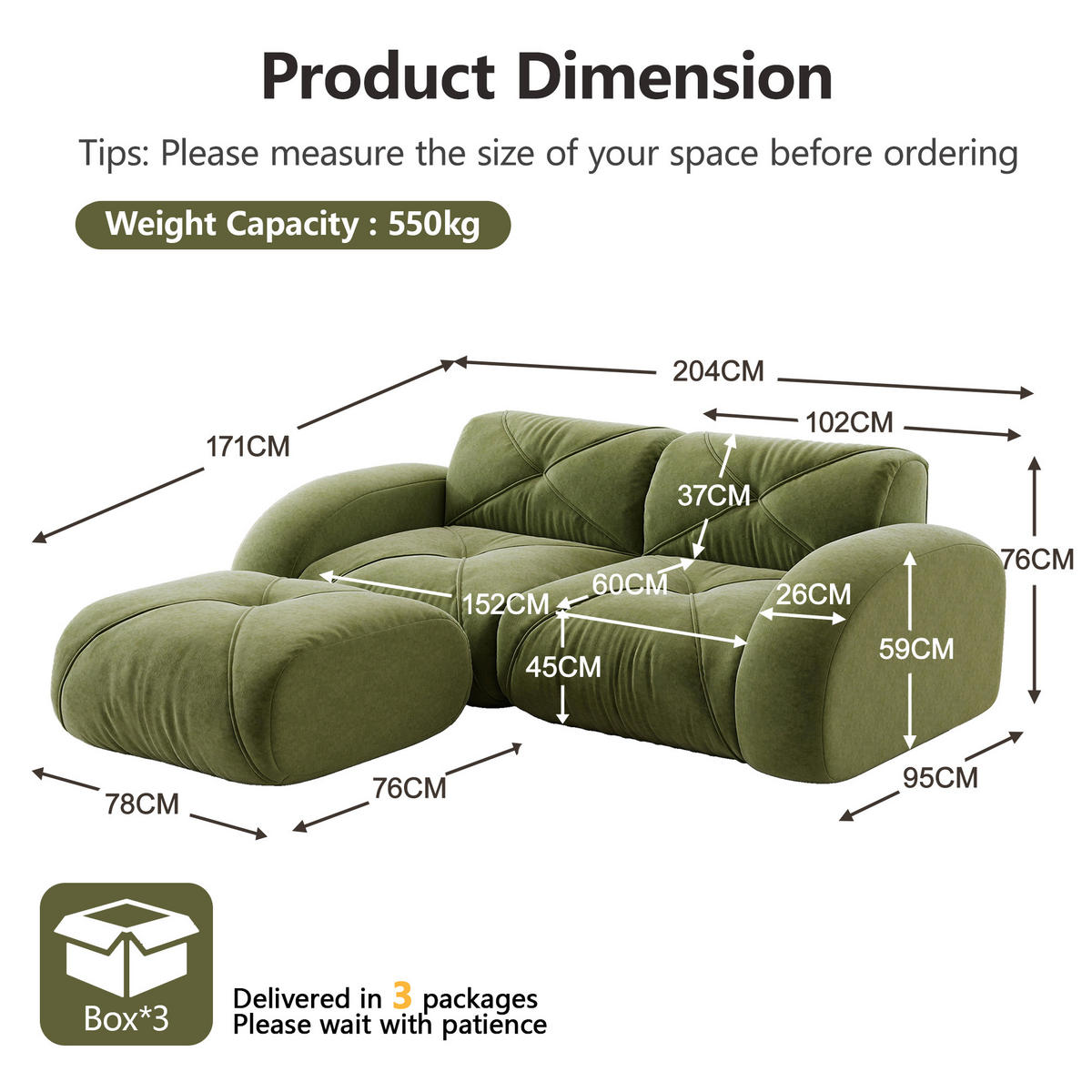 2-SITZER ECKSOFA Chenille Grün - Grün, Textil (204/171cm) - WISHDOR