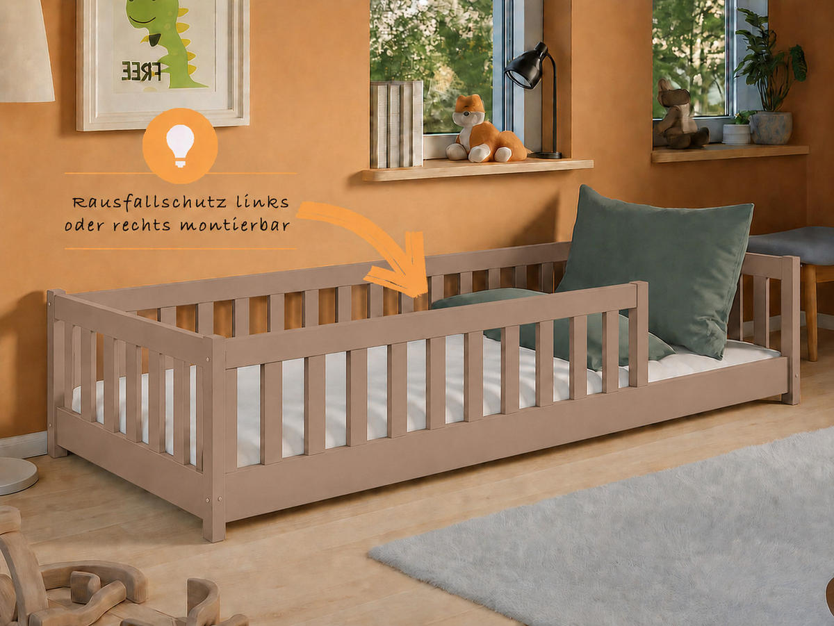 BODENBETT 90x190 cm in Milchschokolade mit Matratze - Hellbraun, Holz (90/190cm) - Kids Collective