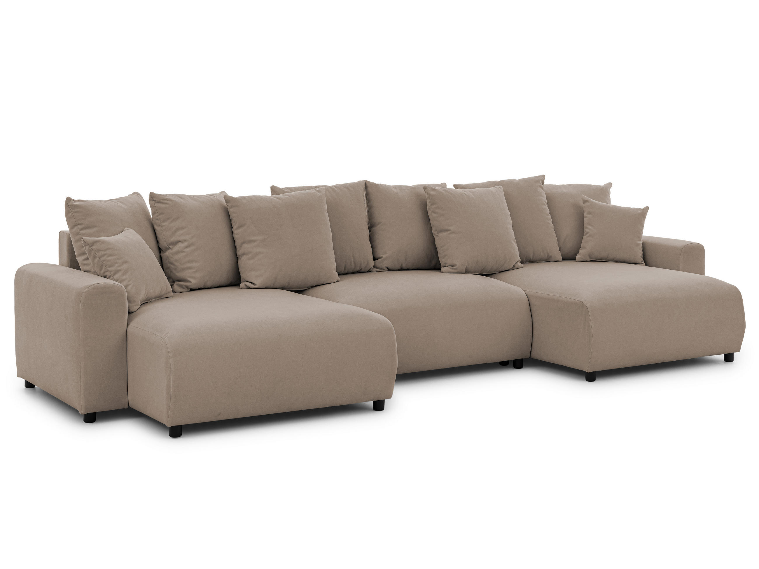 WOHNLANDSCHAFT Calma mit Schlaffunktion und Bettkasten im Bumpy-Design aus weichem Greige Webstoff - Greige/Schwarz, Holz/Textil (336/88/140cm) - S-Style