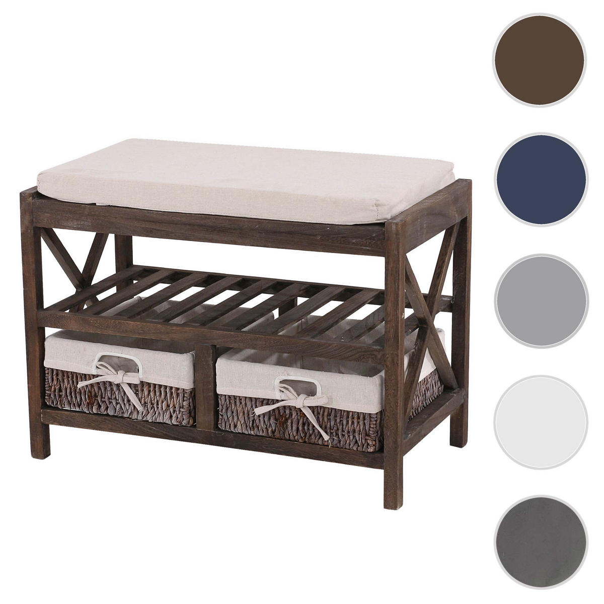 SCHUHREGAL SITZBANK Braun, Cremeweiß - Braun/Weiß, Holz (65/45/34cm) - MCW