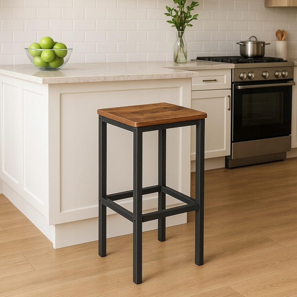 BARHOCKER Dunkelbraun, Schwarz Stahl, 40/30/65 cm - Dunkelbraun/Schwarz, Holzwerkstoff/Metall (30/65/40cm) - Begryf