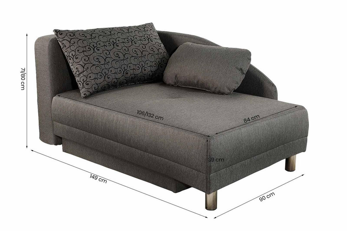 RÉCAMIERE-SCHLAFSOFA mit Bettkasten, Federkern, seitenverkehrt montierbar B149/T90/H80 cm, Liegefläche 200x84 cm, Webstoff Grau / 15123 - Chromfarben/Grau, Textil/Metall (149/80/90cm) - luma-home