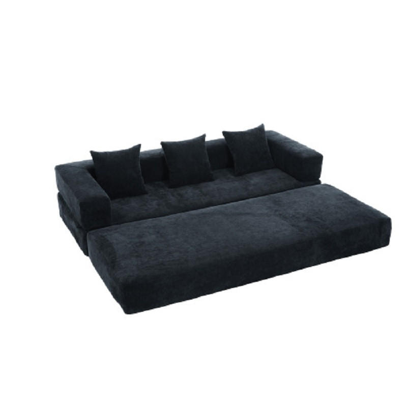 3-SITZER SOFA Chenille Schwarz mit Seitentaschen und Anti-Rutsch-Unterseite - Schwarz, Holzwerkstoff/Textil (198/60/79cm) - WISHDOR