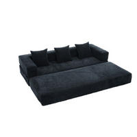3-SITZER SOFA Chenille Schwarz mit Seitentaschen und Anti-Rutsch-Unterseite - Schwarz, Holzwerkstoff/Textil (198/60/79cm) - WISHDOR
