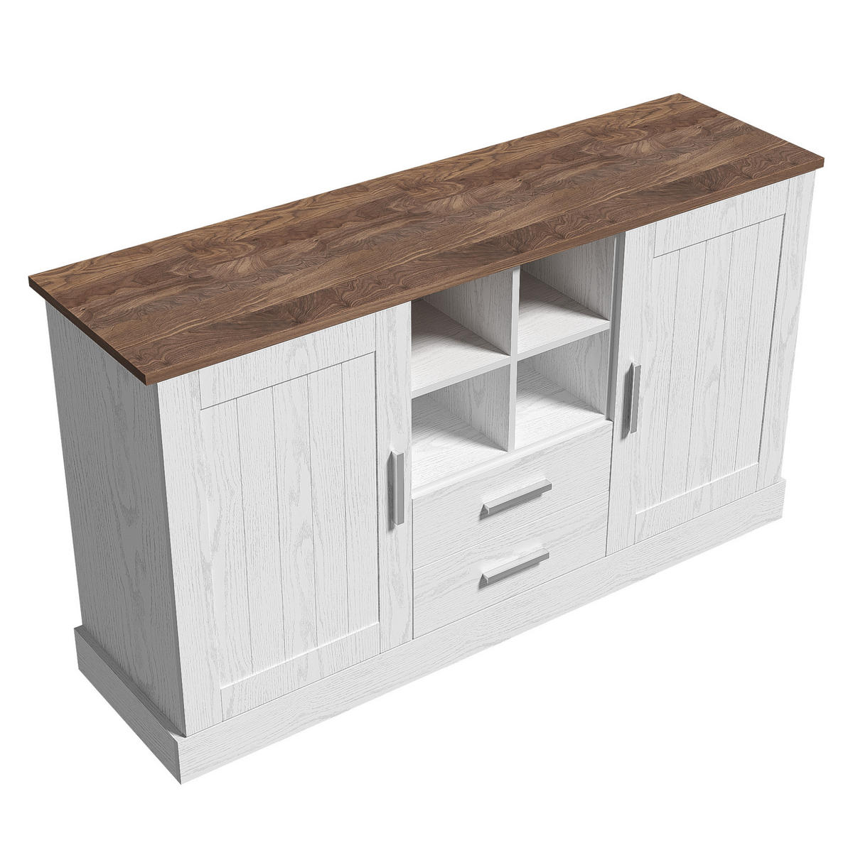 SIDEBOARD in Weiß und Braun Anrichte mit Türen und Schubladen für Wohnzimmer und Schlafzimmer, B140/T40/H79.5 cm - Weiß/Braun, Holzwerkstoff/Metall (140/79.5/40cm) - STILVORA