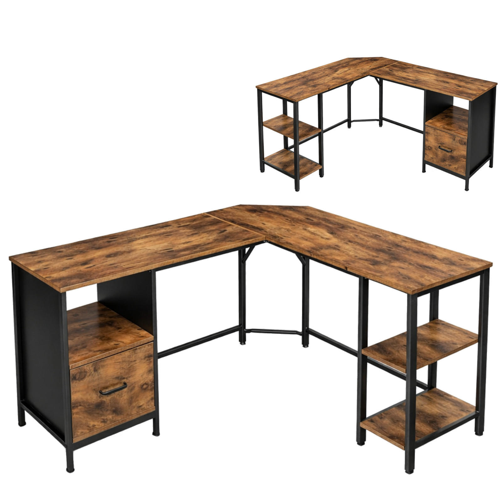 Begryf Eckschreibtisch Dunkelbraun, Schwarz 149x75x149 cm