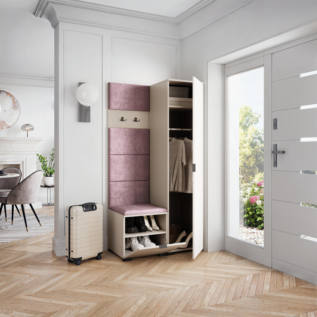 GARDEROBENSCHRANK LORI 95/181/51 cm Modern Garderobe-Set Kaschmir - Kaschmir/Lila, Holzwerkstoff (95/181/51cm) - MASSENO