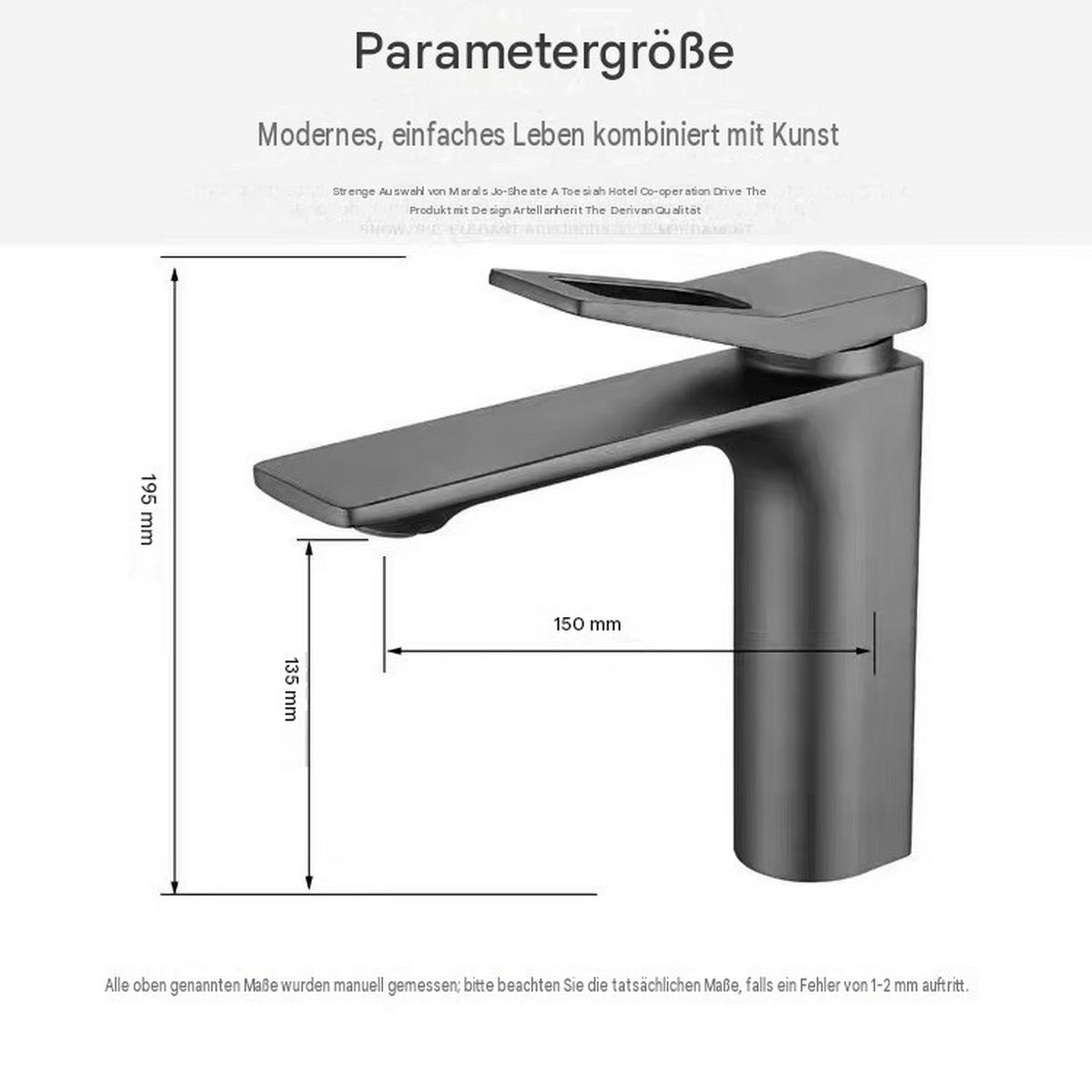 BADEZIMMERARMATUR, 195 x 150 mm, mit 60 cm Wasserrohr，Grauer - Grau, Metall (27/6/23cm) - Vallsero