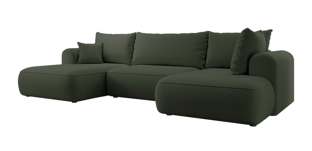 WOHNLANDSCHAFT Ovo Olivgrün Velours - Schwarz/Olivgrün, Textil (380/95/167cm) - Selsey