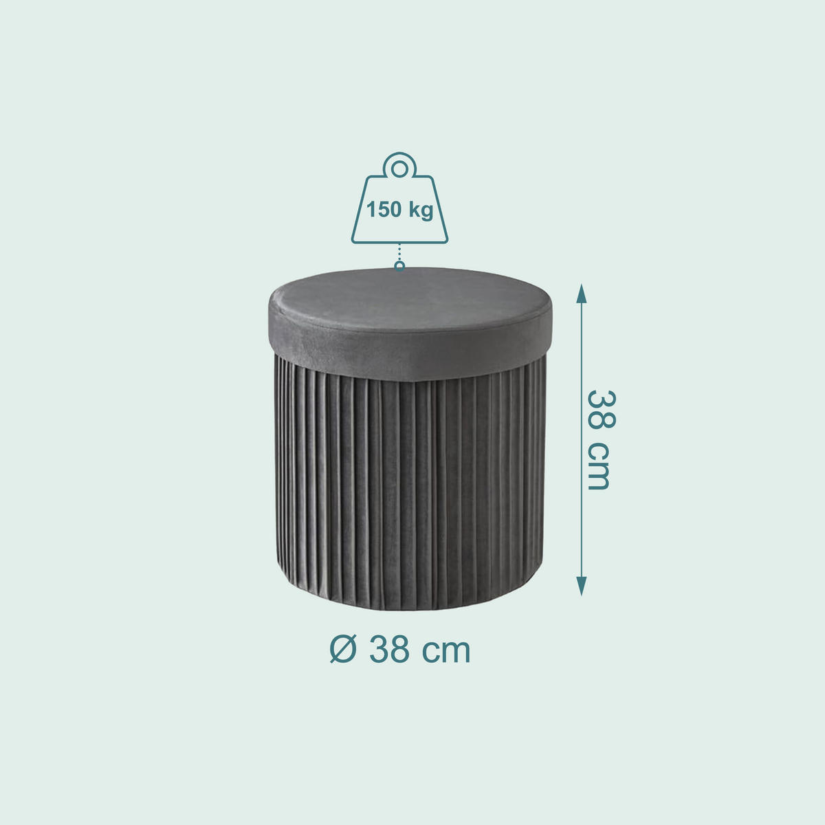 HOCKER - Dunkelgrau/Anthrazit, Holzwerkstoff/Textil (38/38/38cm) - Relaxdays