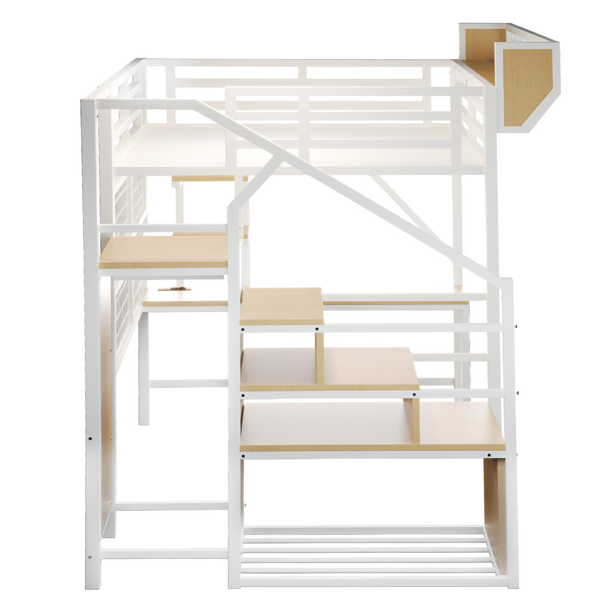 HOCHBETT 140/200 cm DE-01535, in Weiß, mit Schreibtisch, LED-Beleuchtung und Steckdose - Weiß, Metall (140/200cm) - ComfortXL