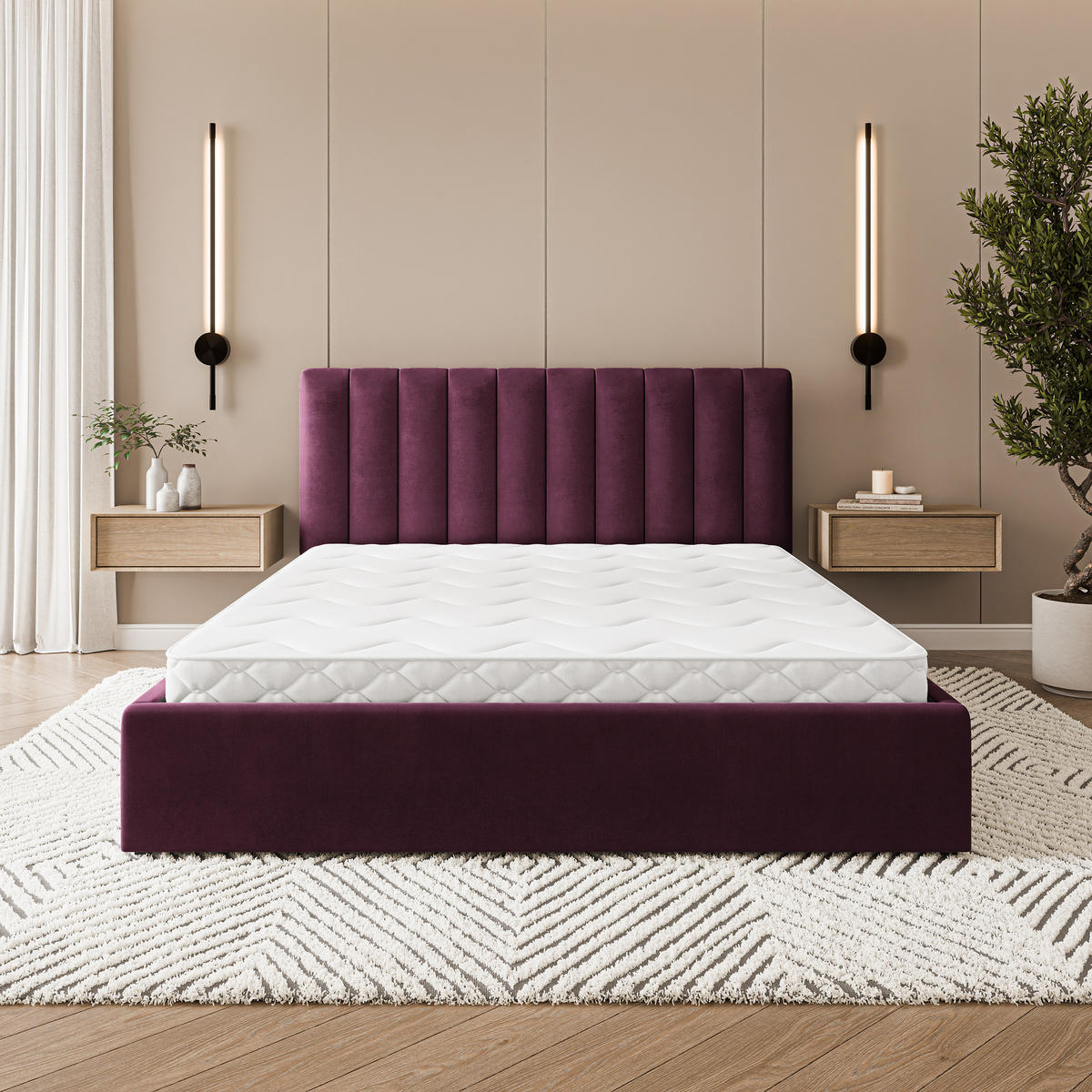 POLSTERBETT DEMERA MGV 160x200 cm mit Bettkästen - Violett - Violett, Holz (160/200cm) - MASSENO