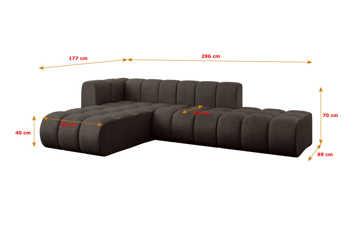 ECKSOFA modulares Sofa Zuvon-L1 - 296x177x70 cm Braun - Braun, Holzwerkstoff/Textil (296/177cm) - ALTDECOR