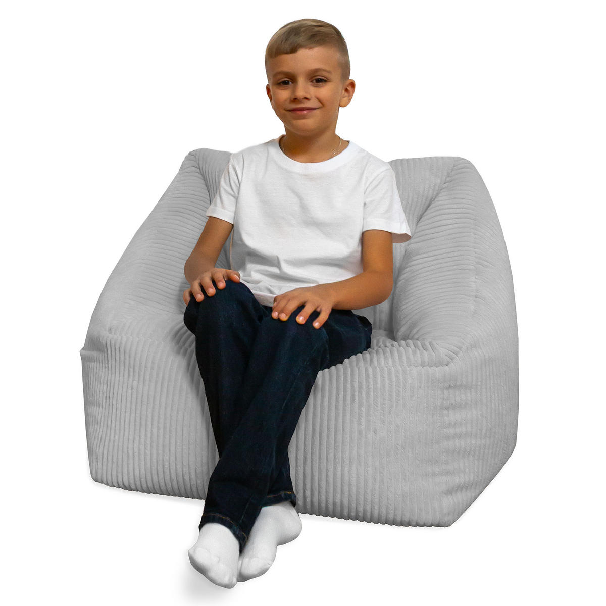 SITZSACK-SESSEL Bambino 55/60/55 cm, weicher Bouclé 315 g/m², mit Griff & Seitentasche, Hellgrau - Hellgrau, Textil (55/55/60cm) - Dreamroots