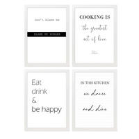 POSTER Set mit 4 Küchenzitate, Nachrichten A4 Weißer Rahmen - Weiß, Papier (29.7/3cm) - Nacnic
