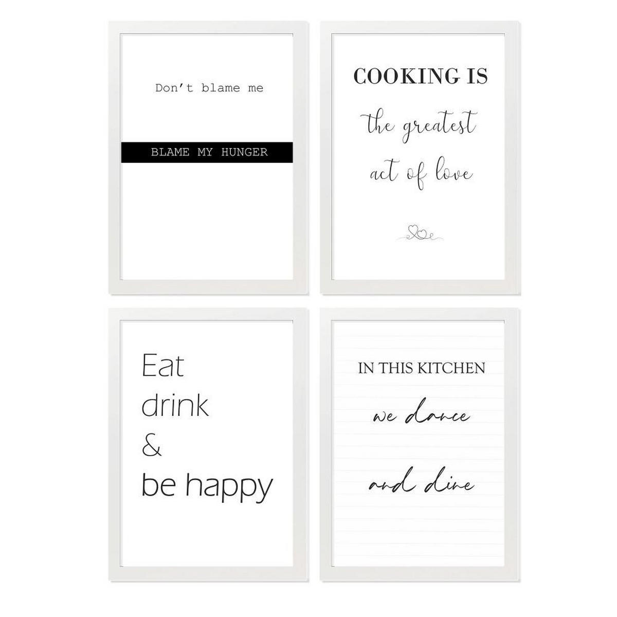 POSTER Set mit 4 Küchenzitate, Nachrichten A4 Weißer Rahmen - Weiß, Papier (29.7/3cm) - Nacnic
