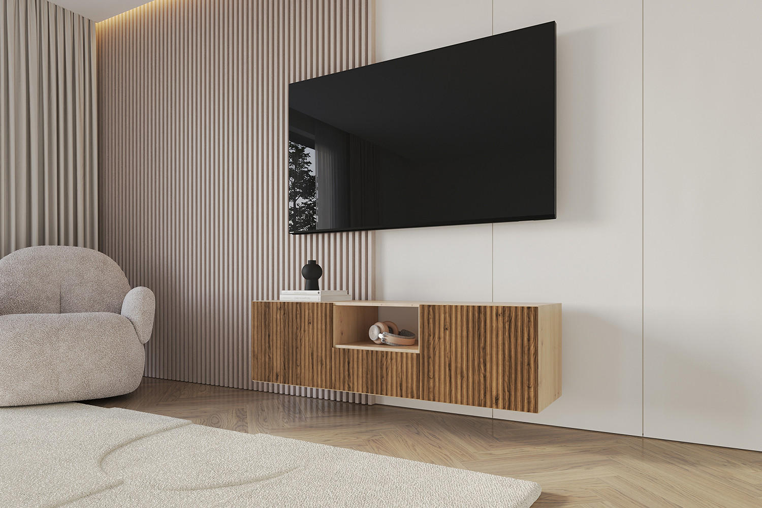 LOWBOARD NOA-2-W 140x40x41 cm - Artisan / Katania - Eiche Wotan, Holzwerkstoff (140/40/41cm) - ALTDECOR