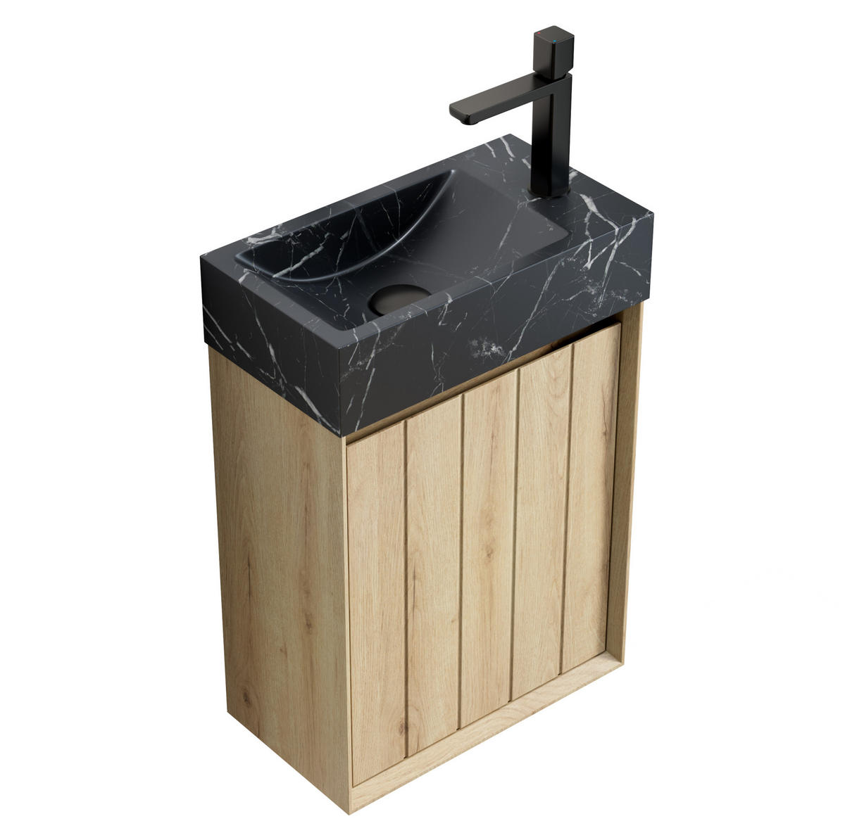 WASCHTISCHKOMBI 40 cm Schwarz/Weiß Eiche aus Marmor mit vormontiertem Unterschrank - Eichefarben, Stein (40/58/22cm) - OKMYHOME
