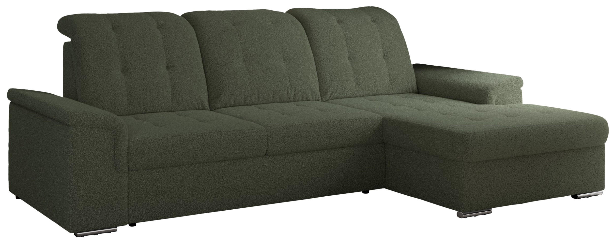 ECKSOFA MADRITO L - Grün Boucle - Rechts - Silberfarben/Grün, Textil/Metall (256/160cm)