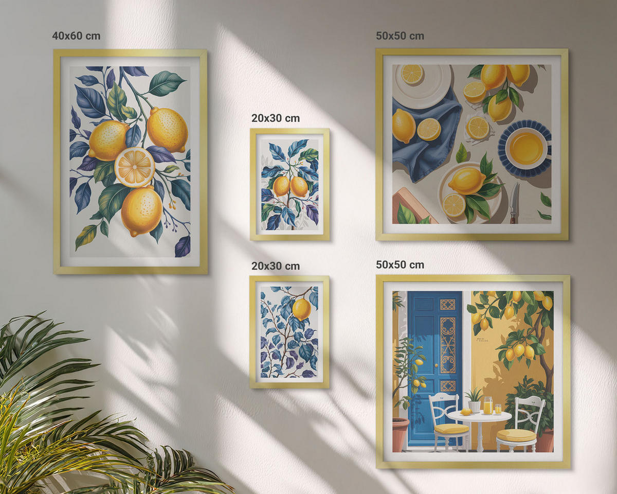 BILDER SET 5er Set - 50x50 cm & 20x30 cm & 40x60 cm Goldrahmen - Grüne Oliven, Eukalyptus - Goldfarben, Kunststoff (40/60cm) - TULUP