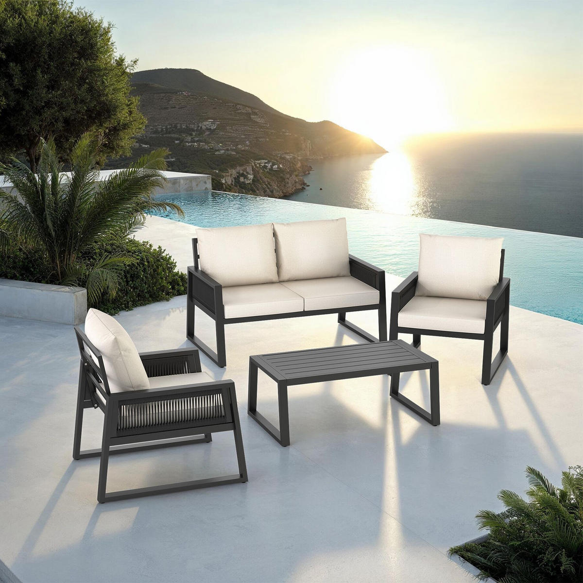 GARTEN-LOUNGE SET Captive,Tisch mit Lamellenmuster,anthrazit - Anthrazit, Kunststoff/Metall - tectake