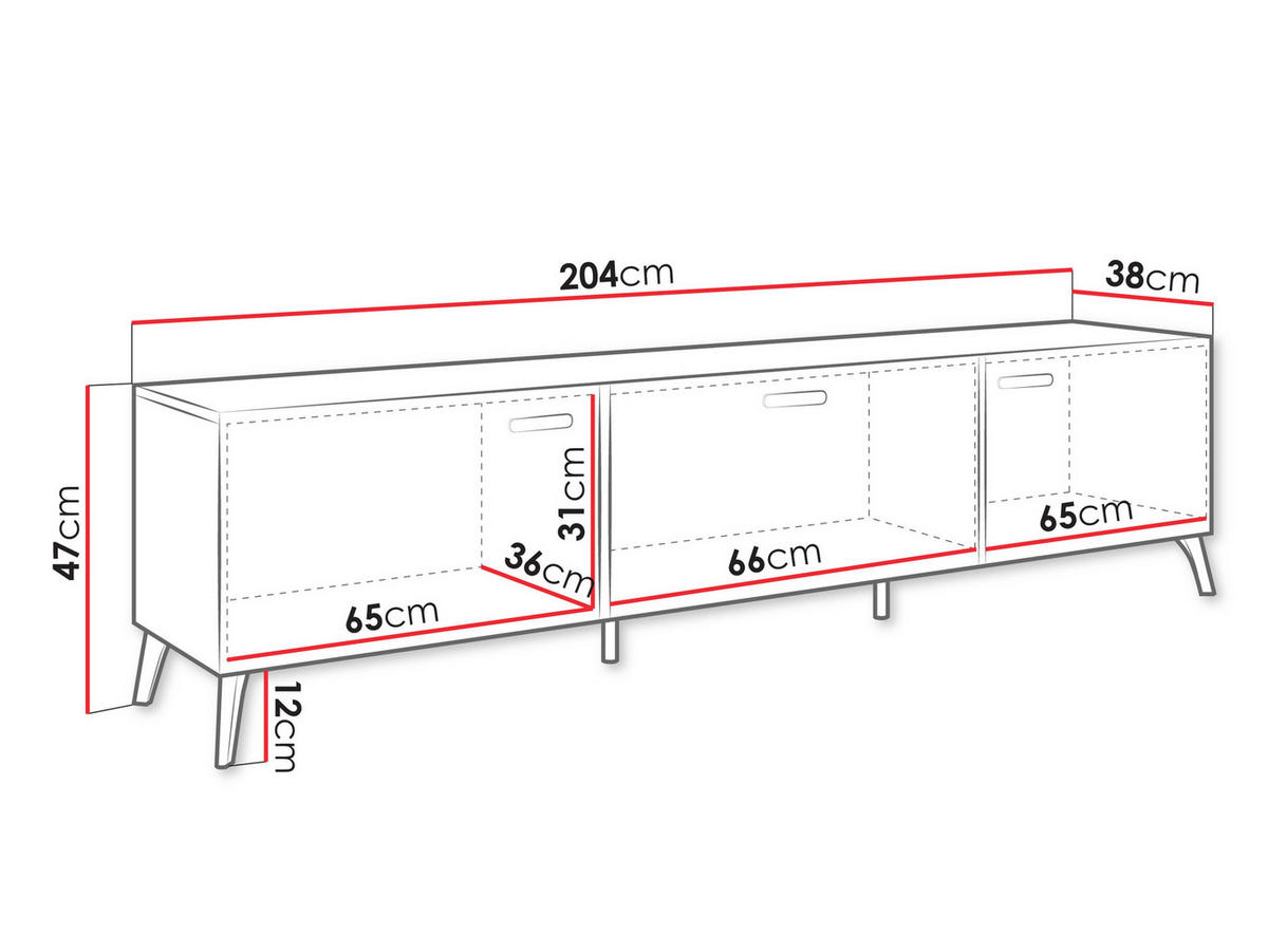 TV-LOWBOARD Picru 200 3D - Kaschmir/Goldfarben, Holzwerkstoff/Kunststoff (204/47/38cm) - MIRJAN24