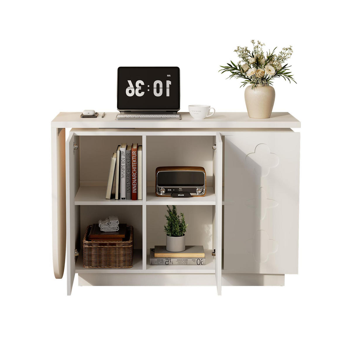 SCHREIBTISCH 110 cm in Weiß drehbar mit Schrank und Stauraum - Weiß, Holzwerkstoff (110/40/75cm) - BEAOK