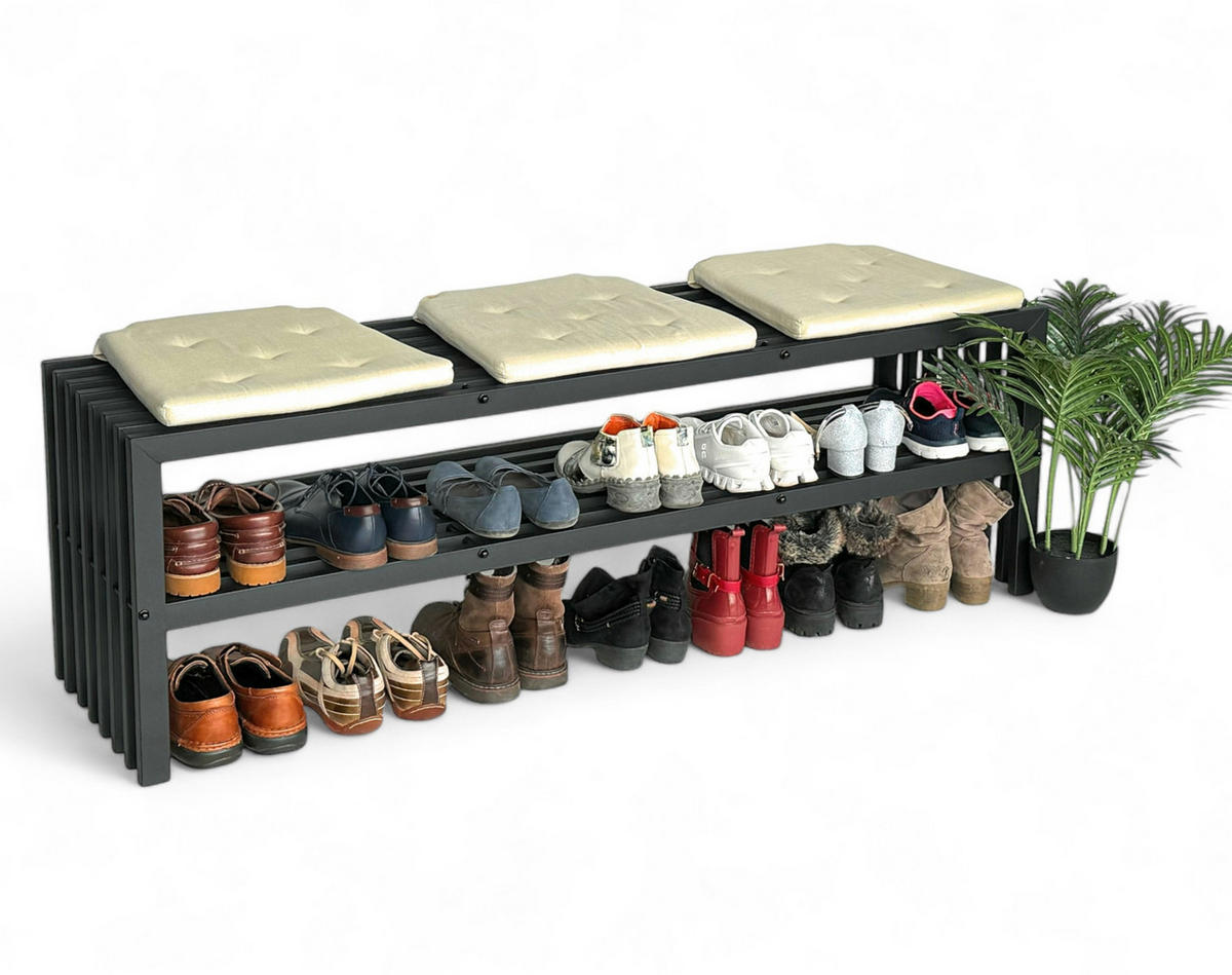 SCHUHREGAL Schwarz Metall 2 Ebenen - Schwarz, Metall (150/50/40cm) - DanDiBo
