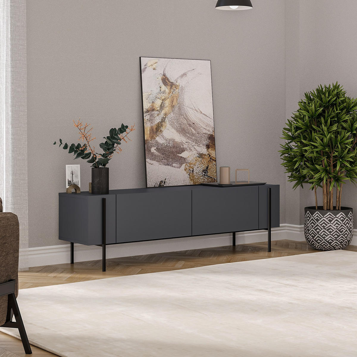 TV-MÖBEL Herman Anthrazit - Grau, Holz (160/45.6/31.4cm) - Habitat Garten
