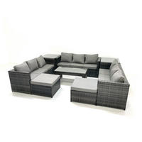 GARTENMÖBEL COUCHTISCH SET mit Sofa Polyrattan Outdoor 11-Sitzer - Dunkelgrau/Grau, Glas/Kunststoff - Fimous