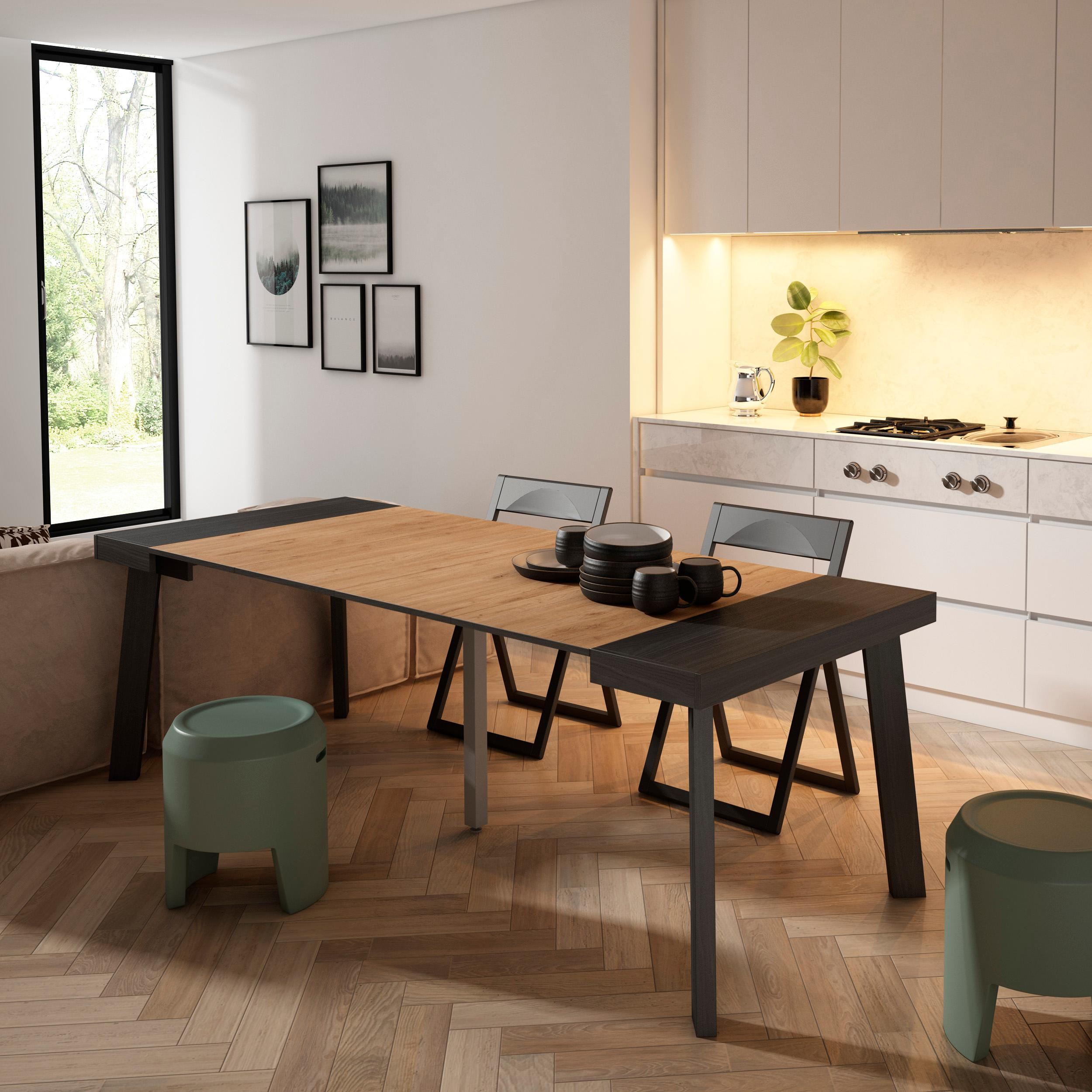 KONSOLENTISCH ausziehbar 58 bis 222cm, für 10 Gäste, schwarz eiche, 90/58/73cm - Eichefarben/Schwarz, Holzwerkstoff (90/222/73cm) - Skraut Home