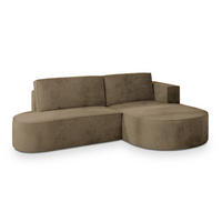ECKSOFA CORTIO M R-S Beige Velours-Stoff mit Schlaffunktion - Beige, Holz (265/174cm) - MASSENO